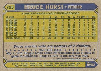 1987 Topps #705 Bruce Hurst Back