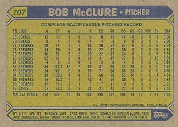 1987 Topps #707 Bob McClure Back