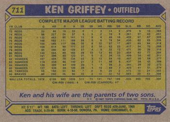 1987 Topps #711 Ken Griffey Back