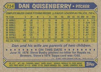 1987 Topps #714 Dan Quisenberry Back