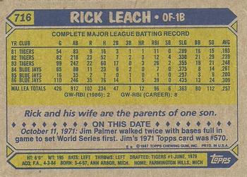 1987 Topps #716 Rick Leach Back