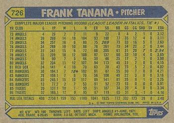 1987 Topps #726 Frank Tanana Back
