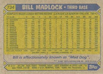 1987 Topps #734 Bill Madlock Back