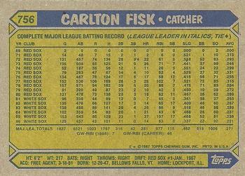 1987 Topps #756 Carlton Fisk Back