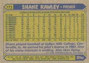 1987 Topps #771 Shane Rawley Back