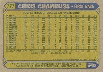 1987 Topps #777 Chris Chambliss Back