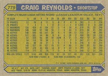 1987 Topps #779 Craig Reynolds Back