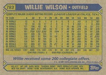 1987 Topps #783 Willie Wilson Back