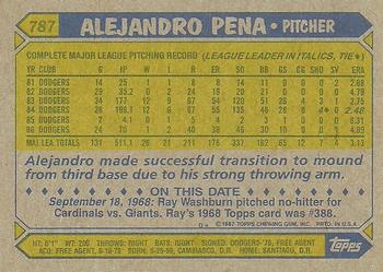 1987 Topps #787 Alejandro Pena Back