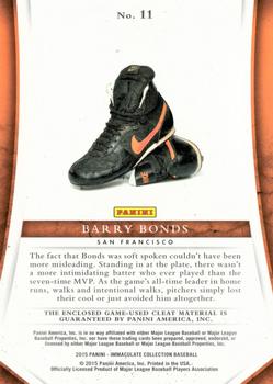2015 Panini Immaculate Collection - Immaculate Cleats Jumbo #11 Barry Bonds Back