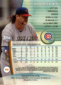 1999 Stadium Club - First Day Issue #54 Rod Beck  Back