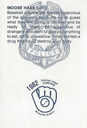 1983 Milwaukee Brewers Police - West Allis Police Department #NNO Moose Haas Back