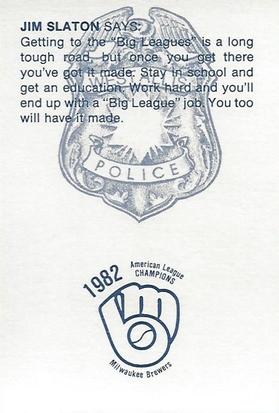 1983 Milwaukee Brewers Police - West Allis Police Department #NNO Jim Slaton Back