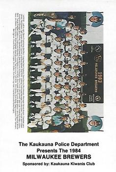1984 Milwaukee Brewers Police - Kaukauna Police Department #NNO Team Photo/(Checklist back) Front