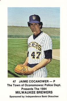 1984 Milwaukee Brewers Police - Town of Oconomowoc Police Department & Independence Bank Okauchee #NNO Jaime Cocanower Front