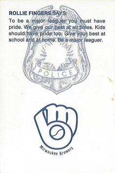 1984 Milwaukee Brewers Police - West Allis Police Department, A Community Service Project #NNO Rollie Fingers Back