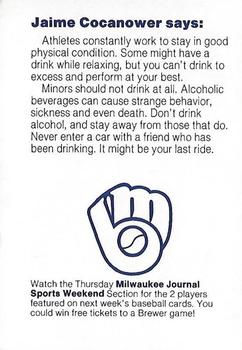 1985 Milwaukee Brewers Police - Appleton Police Department #NNO Jaime Cocanower Back