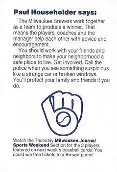 1985 Milwaukee Brewers Police - Appleton Police Department #NNO Paul Householder Back