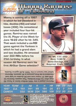 1998 Pacific Aurora #32 Manny Ramirez Back