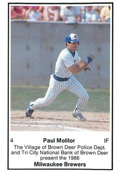 1986 Milwaukee Brewers Police - Village of Brown Deer Police Dept. and Tri City National Bank of Brown Deer #NNO Paul Molitor Front