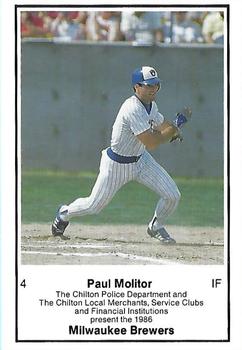 1986 Milwaukee Brewers Police - Chilton Police Department and The Chilton Local Merchants, Service Clubs and Financial Institutions #NNO Paul Molitor Front