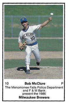 1986 Milwaukee Brewers Police - Menomonee Falls Police Department and F&M Bank #NNO Bob McClure Front