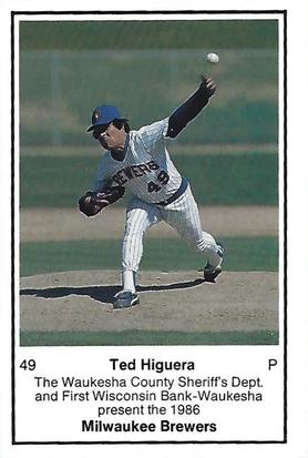 1986 Milwaukee Brewers Police - Waukesha County Sheriff's Dept. and First Wisconsin Bank - Waukesha #NNO Ted Higuera Front