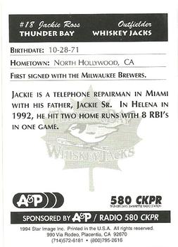 1994 Star Image Thunder Bay Whiskey Jacks #NNO Jackie Ross Back
