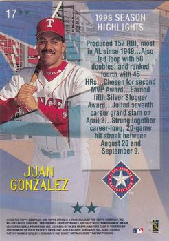 1999 Topps Stars - Two Star #17 Juan Gonzalez Back