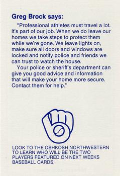 1987 Milwaukee Brewers Police - Oshkosh Police Department and McDonald's Of Oshkosh #NNO Greg Brock Back