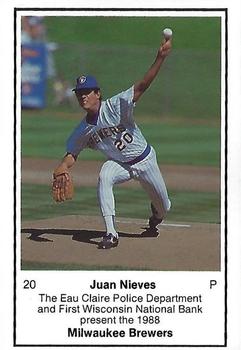 1988 Milwaukee Brewers Police - Eau Claire #NNO Juan Nieves Front