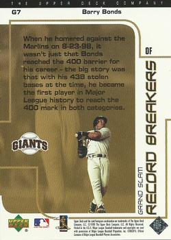 1999 UD Choice - Grand Slam Record Breakers #G7 Barry Bonds  Back