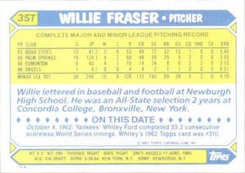 1987 Topps Traded #35T Willie Fraser Back