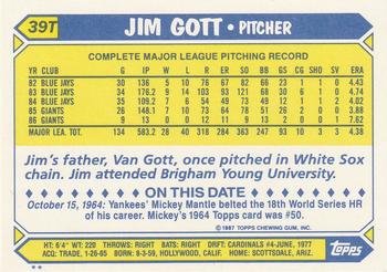 1987 Topps Traded #39T Jim Gott Back