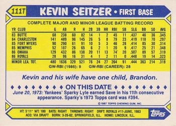 1987 Topps Traded #111T Kevin Seitzer Back