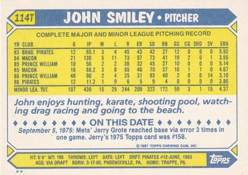 1987 Topps Traded #114T John Smiley Back