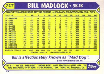 1987 Topps Traded #71T Bill Madlock Back