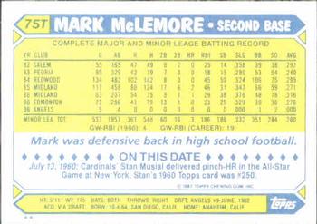 1987 Topps Traded #75T Mark McLemore Back