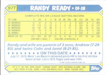 1987 Topps Traded #97T Randy Ready Back