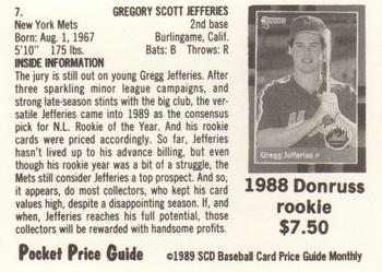 1989 SCD Baseball Card Price Guide Monthly #7 Gregg Jefferies Back