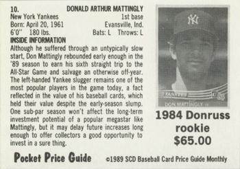 1989 SCD Baseball Card Price Guide Monthly #10 Don Mattingly Back