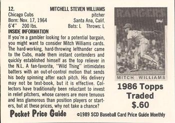 1989 SCD Baseball Card Price Guide Monthly #12 Mitch Williams Back