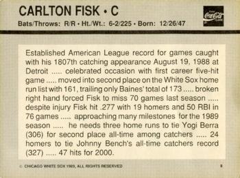 1989 Coca-Cola Chicago White Sox  #8 Carlton Fisk Back