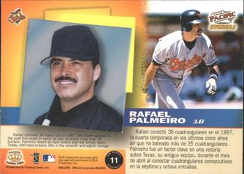 1998 Pacific Invincible #11 Rafael Palmeiro Back