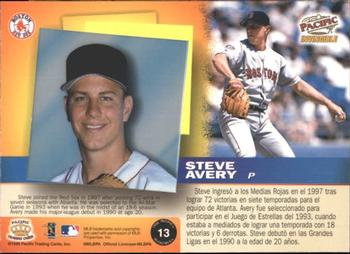 1998 Pacific Invincible #13 Steve Avery Back