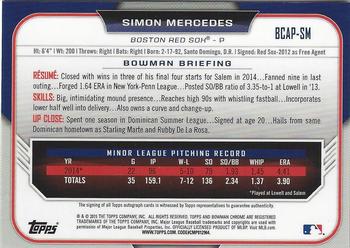 2015 Bowman Chrome - Prospect Autographs #BCAP-SM Simon Mercedes Back