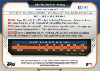 2015 Bowman Chrome - Prospects #BCP180 Brandon Nimmo Back