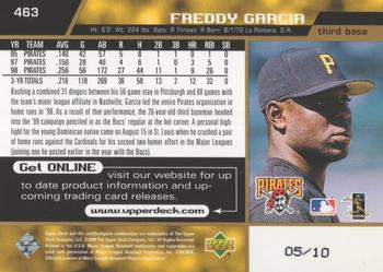 1999 Upper Deck - Exclusives Gold #463 Freddy Garcia Back
