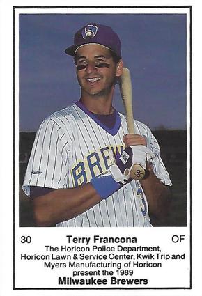 1989 Milwaukee Brewers Police - Horicon Police Department, Horicon Lawn & Service Center, Kwik Trip and Myers Manufacturing of Horicon #NNO Terry Francona Front