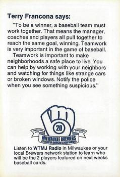 1989 Milwaukee Brewers Police - Oshkosh Police Department and The Oshkosh Noon Kiwanis #NNO Terry Francona Back
